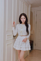 rose motif lame knit cardigan