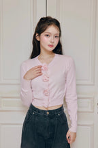 rose motif lame knit cardigan