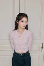 rose motif lame knit cardigan