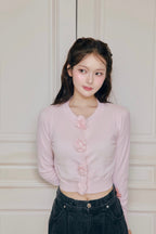 rose motif lame knit cardigan