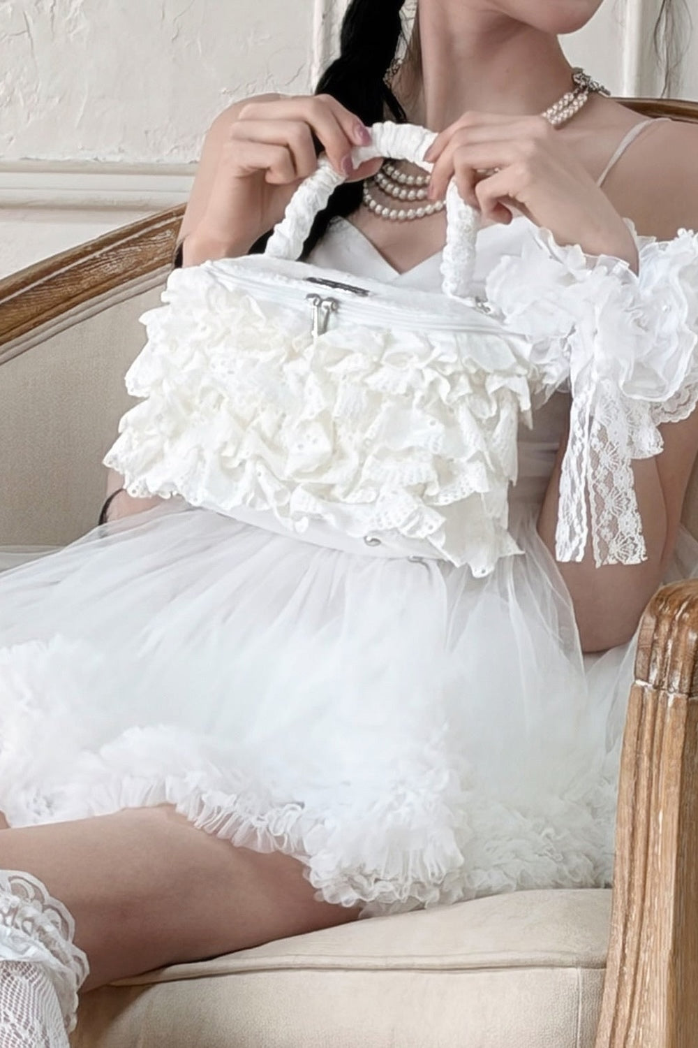 eyelet lace frill vanity bag
