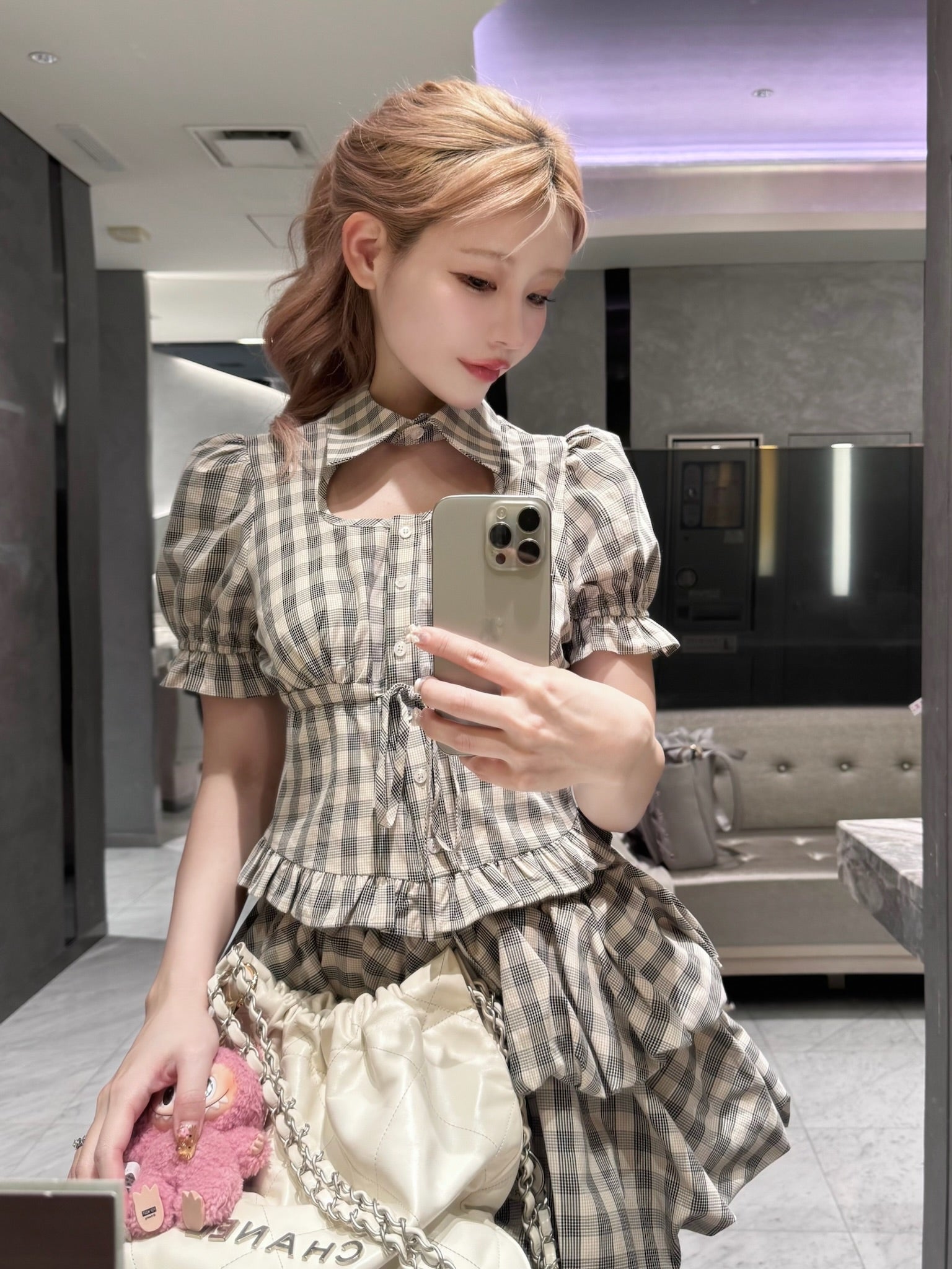 Gingham Ruffle corset blouse