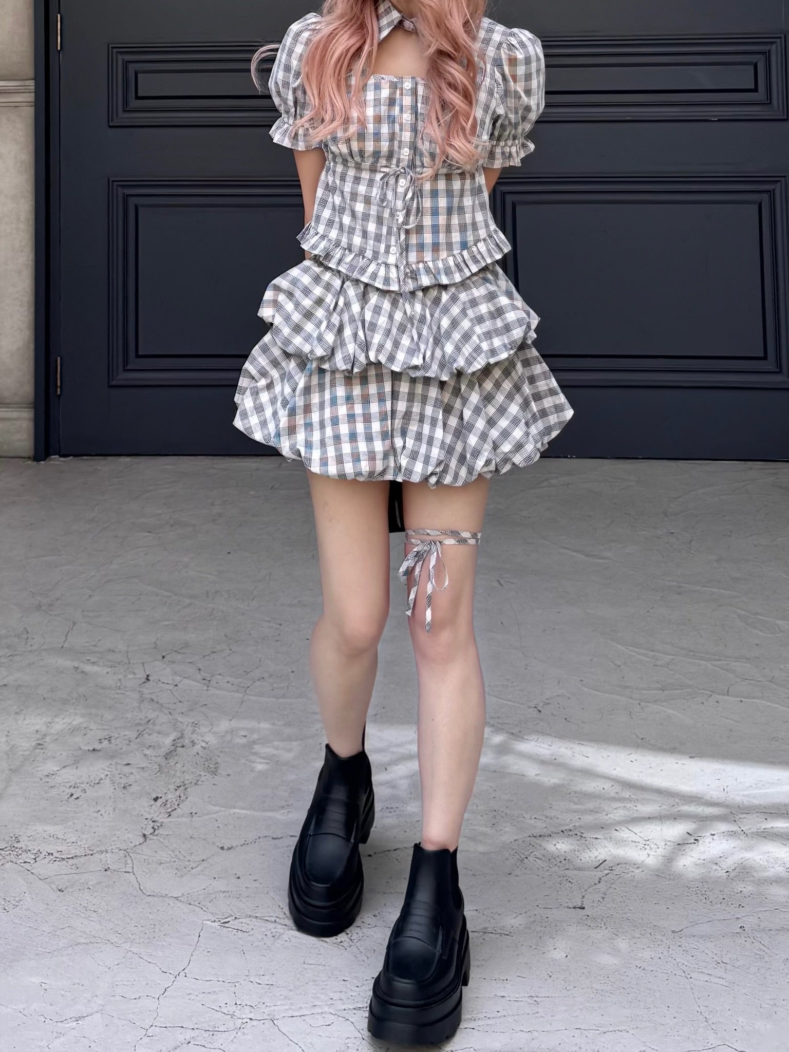 Gingham Ruffle corset blouse