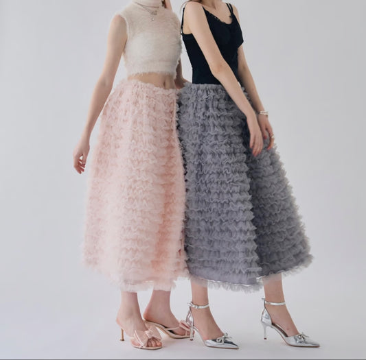 ”Ballerina” volume tulle long skirt