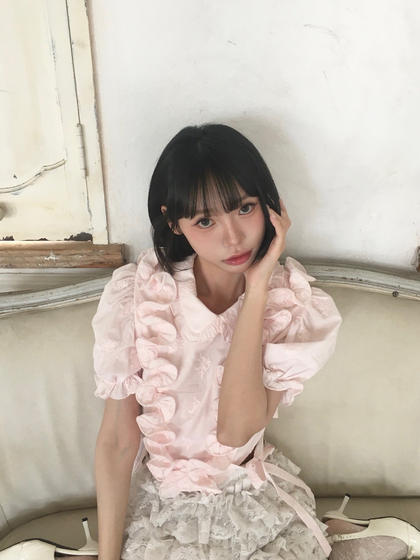 【予約販売】Peony ribbon frill blouse