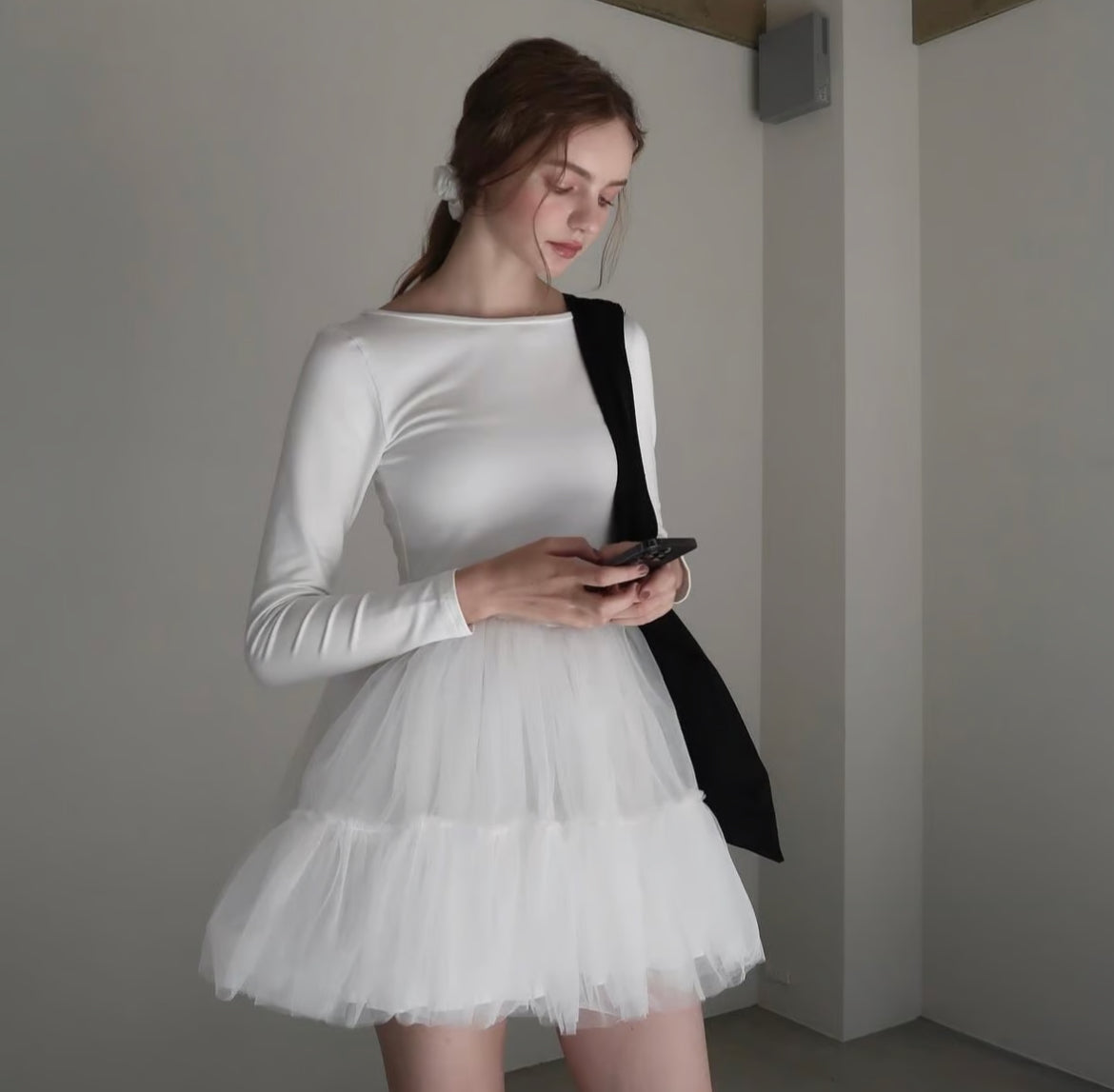 Ballet docking tulle mini dress