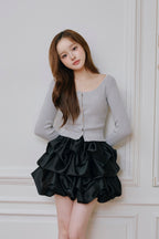 Pearl button rib knit tops