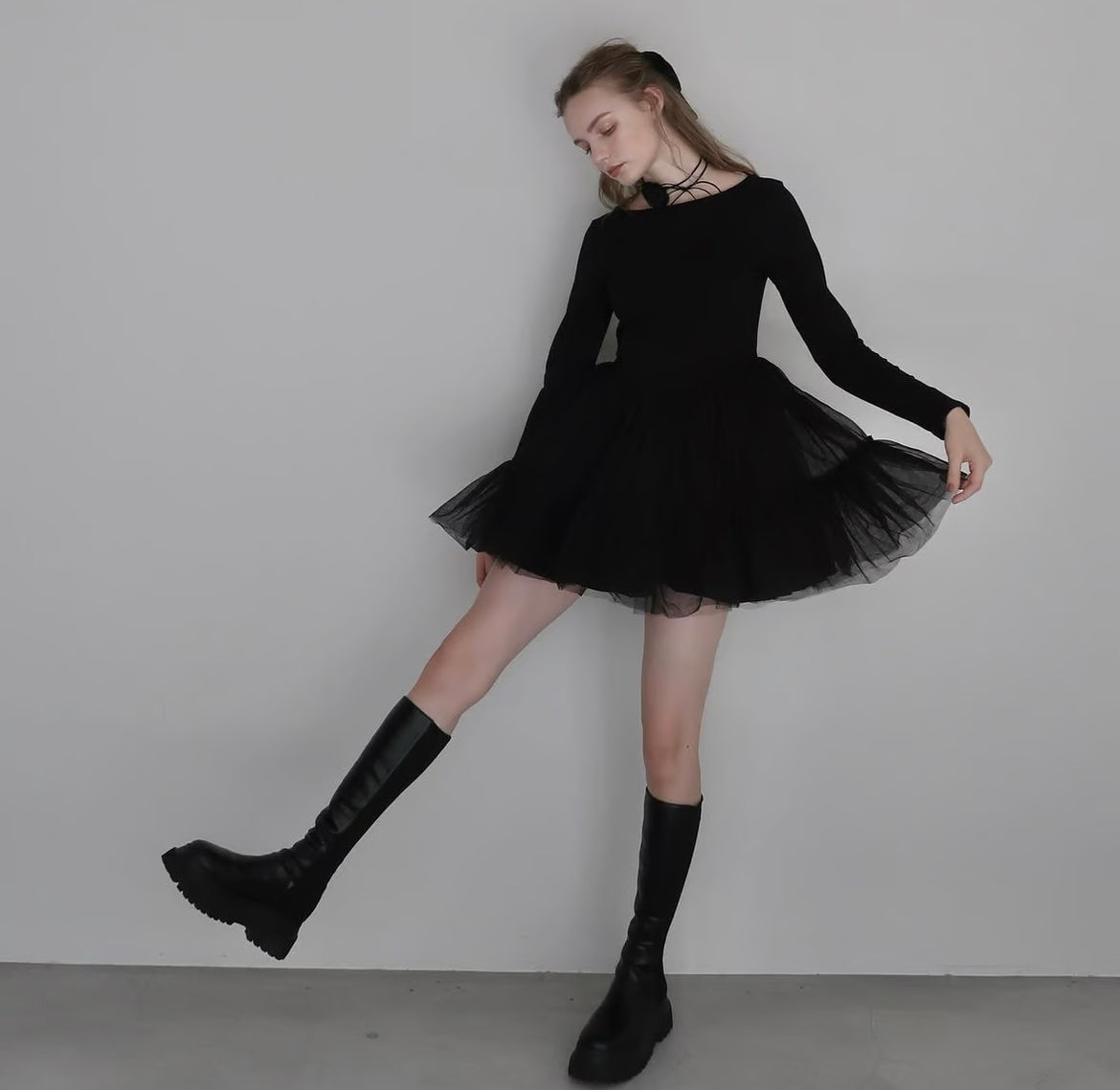 Ballet docking tulle mini dress