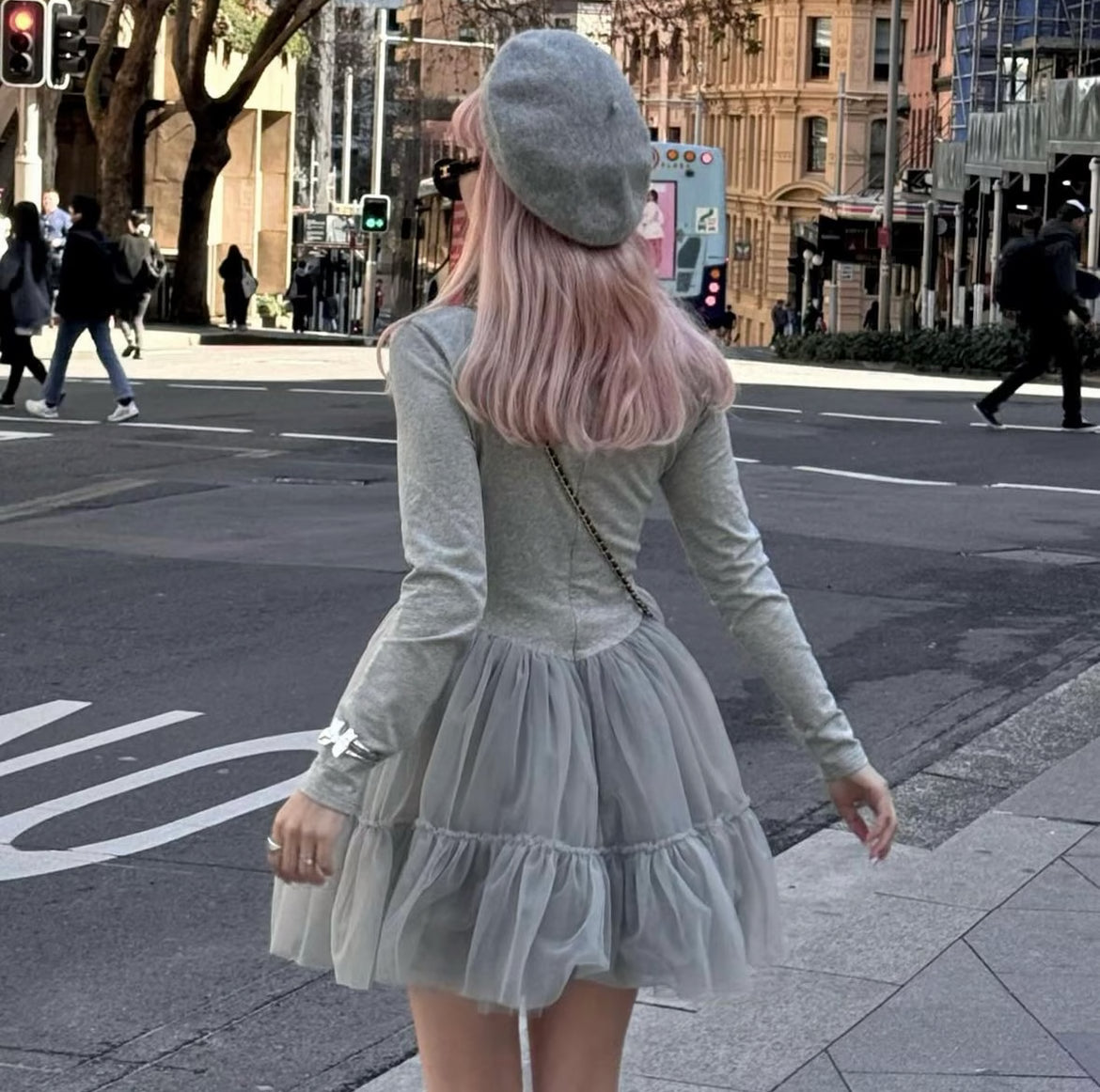 Ballet docking tulle mini dress