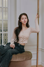 Pearl button rib knit tops