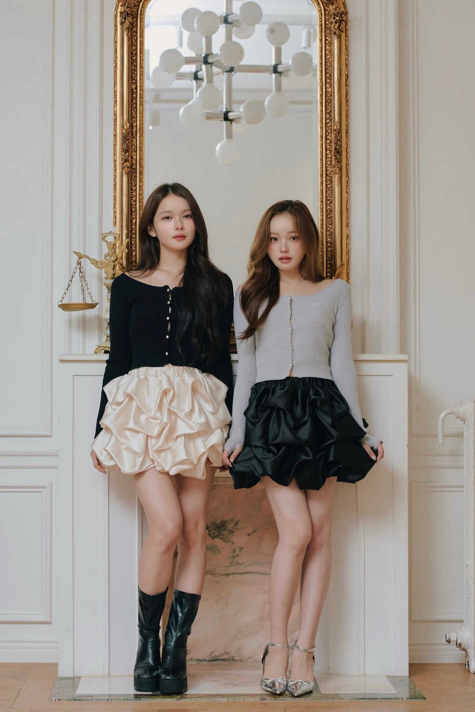 Pearl button rib knit tops