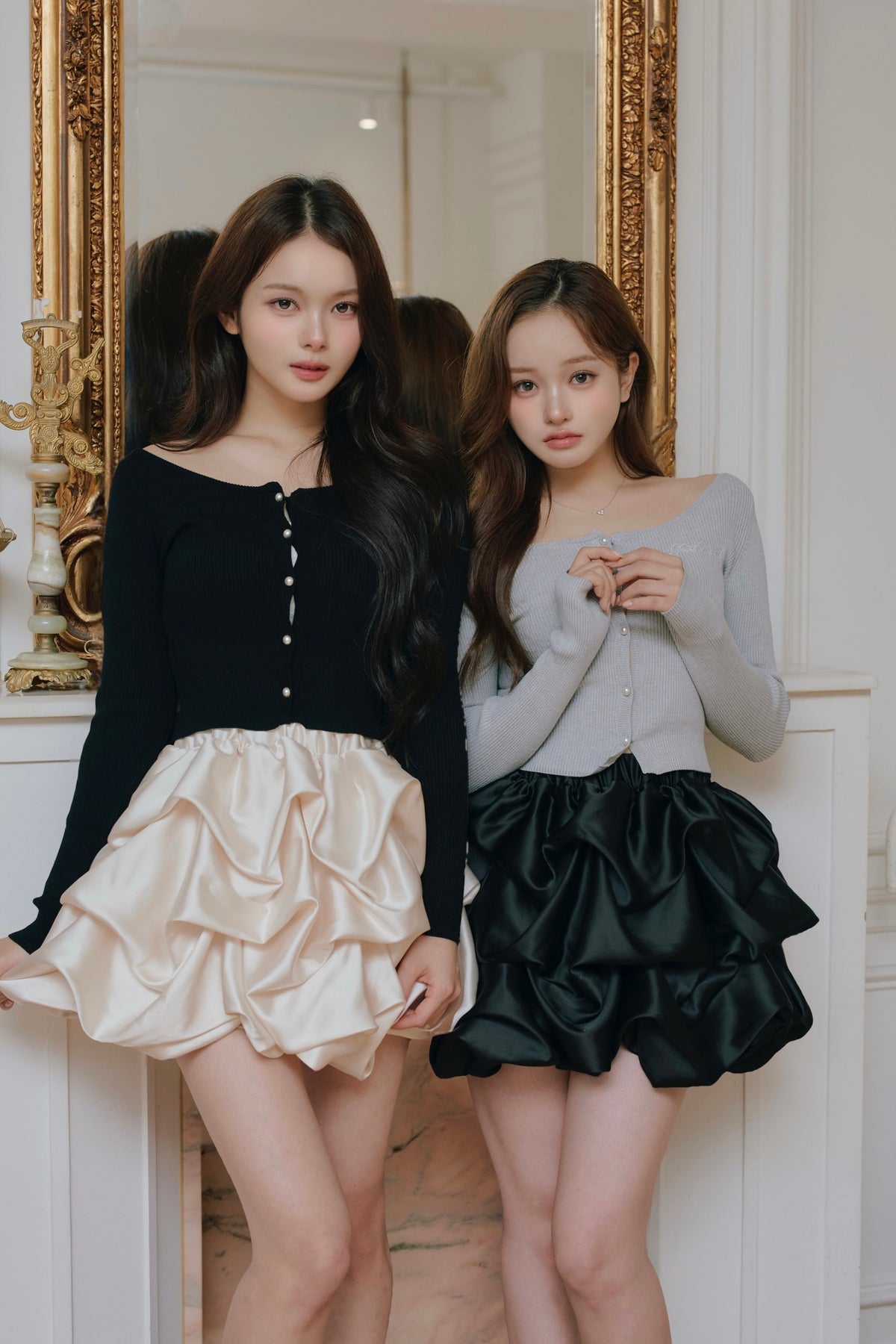 Pearl button rib knit tops