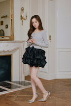 Pearl button rib knit tops