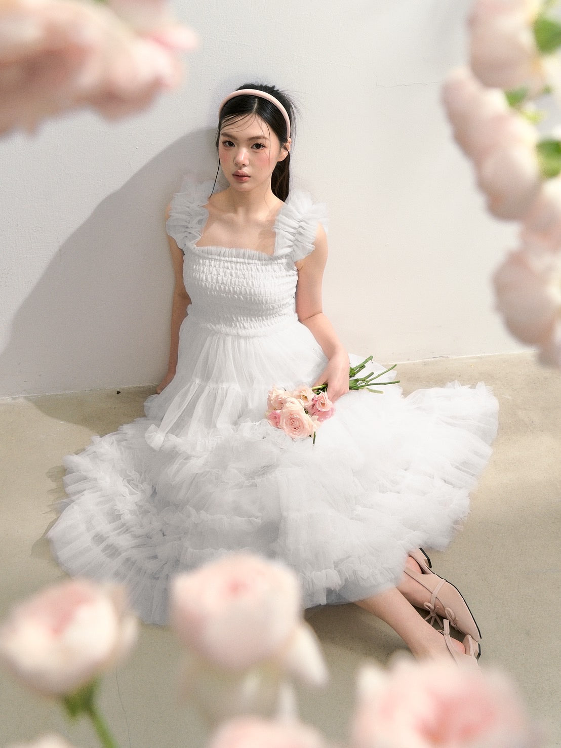 ”Ballerina” blooming tulle dress(white)