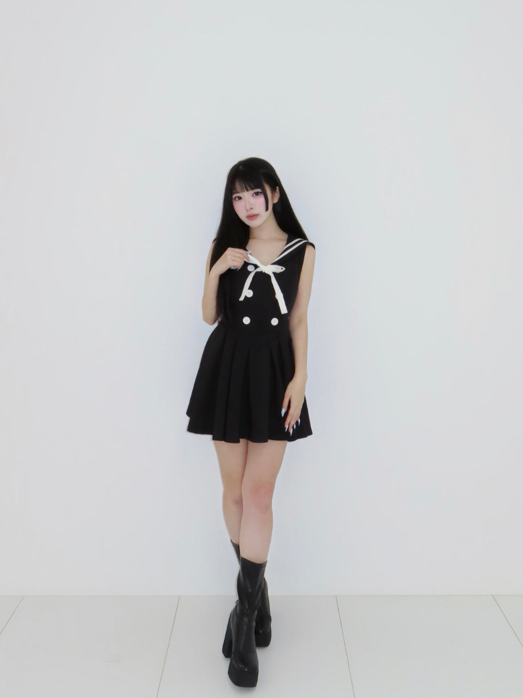 Treaturselfブラックミニワンピース Marine sailor mini one-piece – Treat Ürself