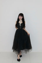 Dot tulle ribbon long dress