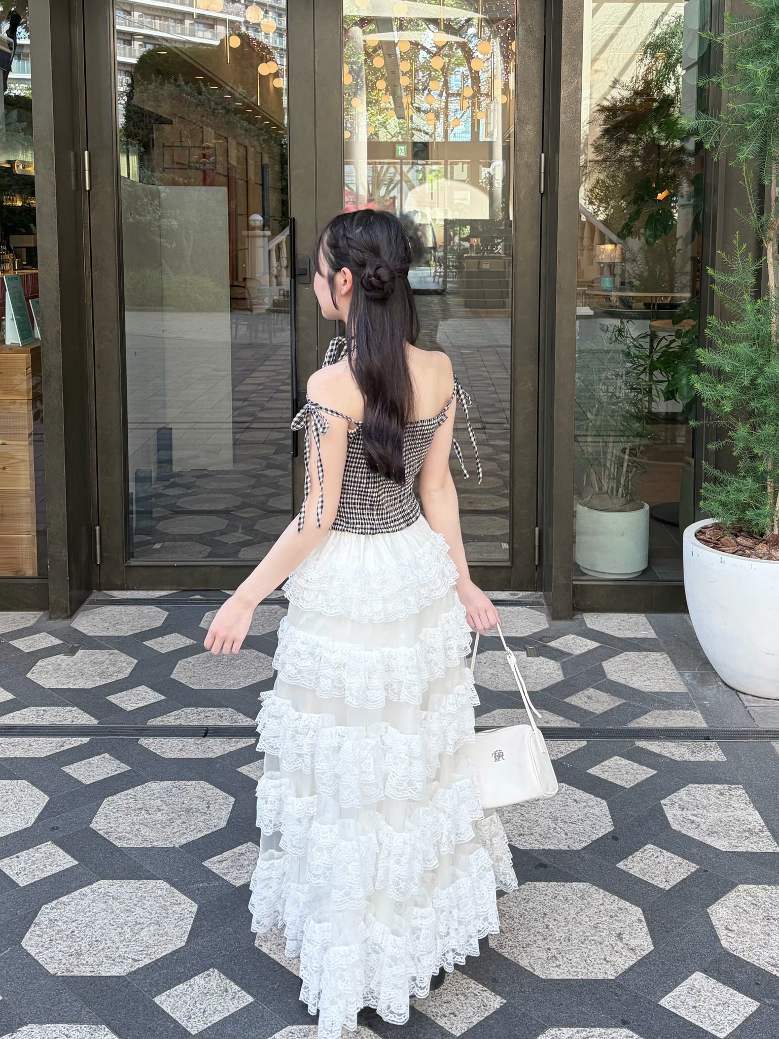 gingham check girly ribbon bustier