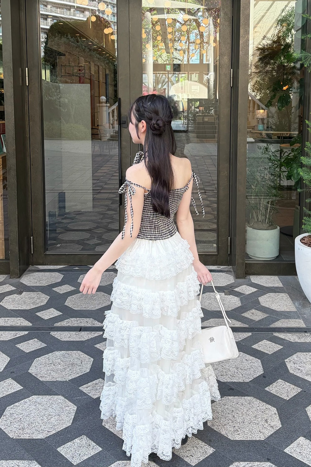 gingham check girly ribbon bustier