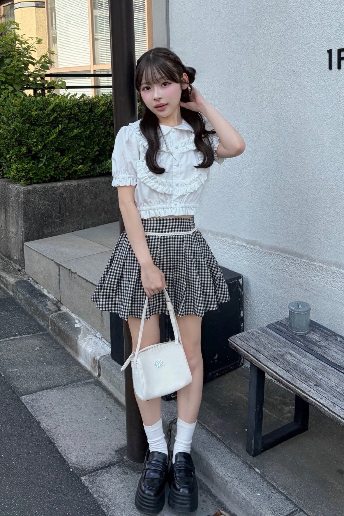 gingham check girly pleats skirt