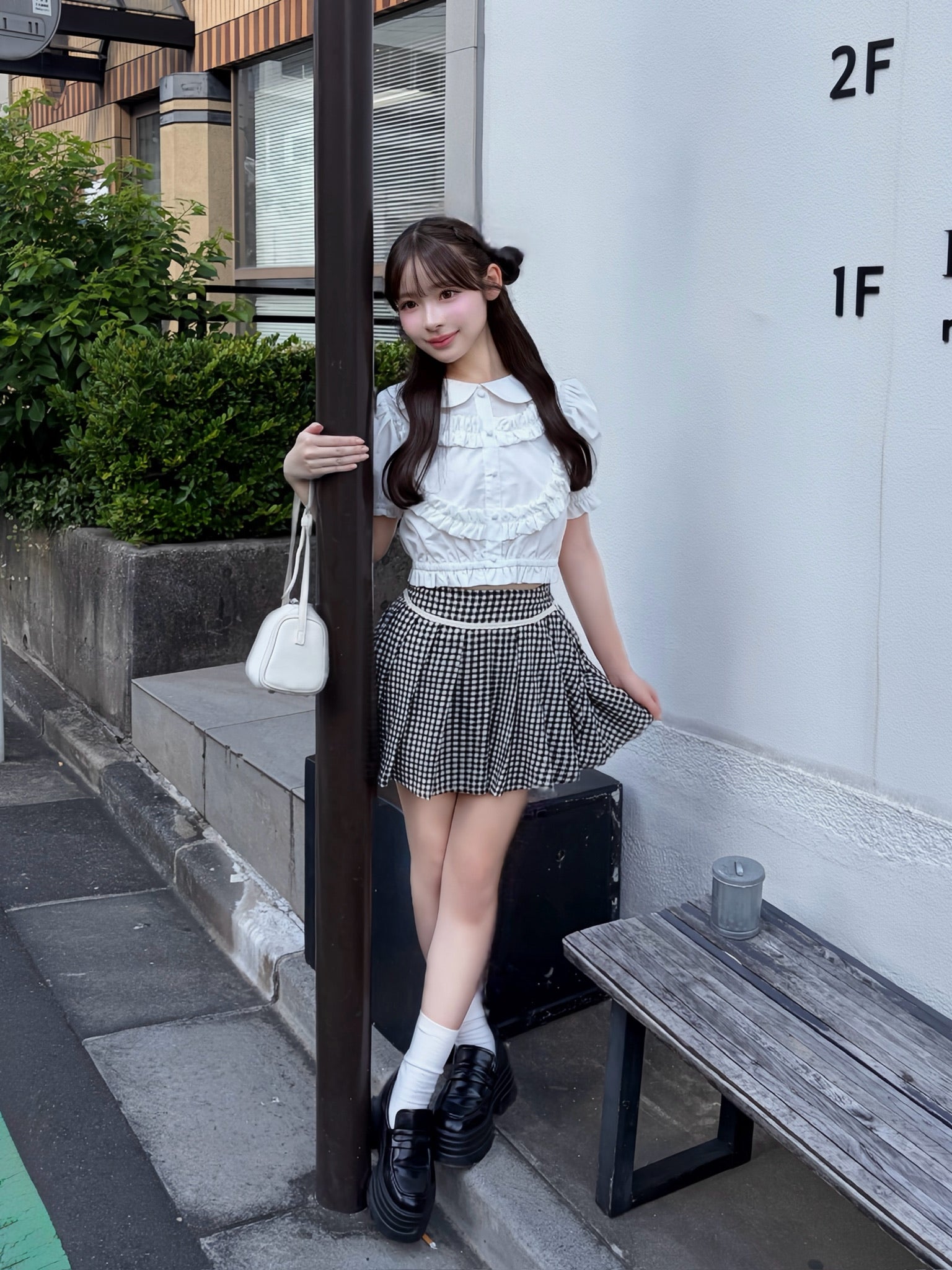 gingham check girly pleats skirt