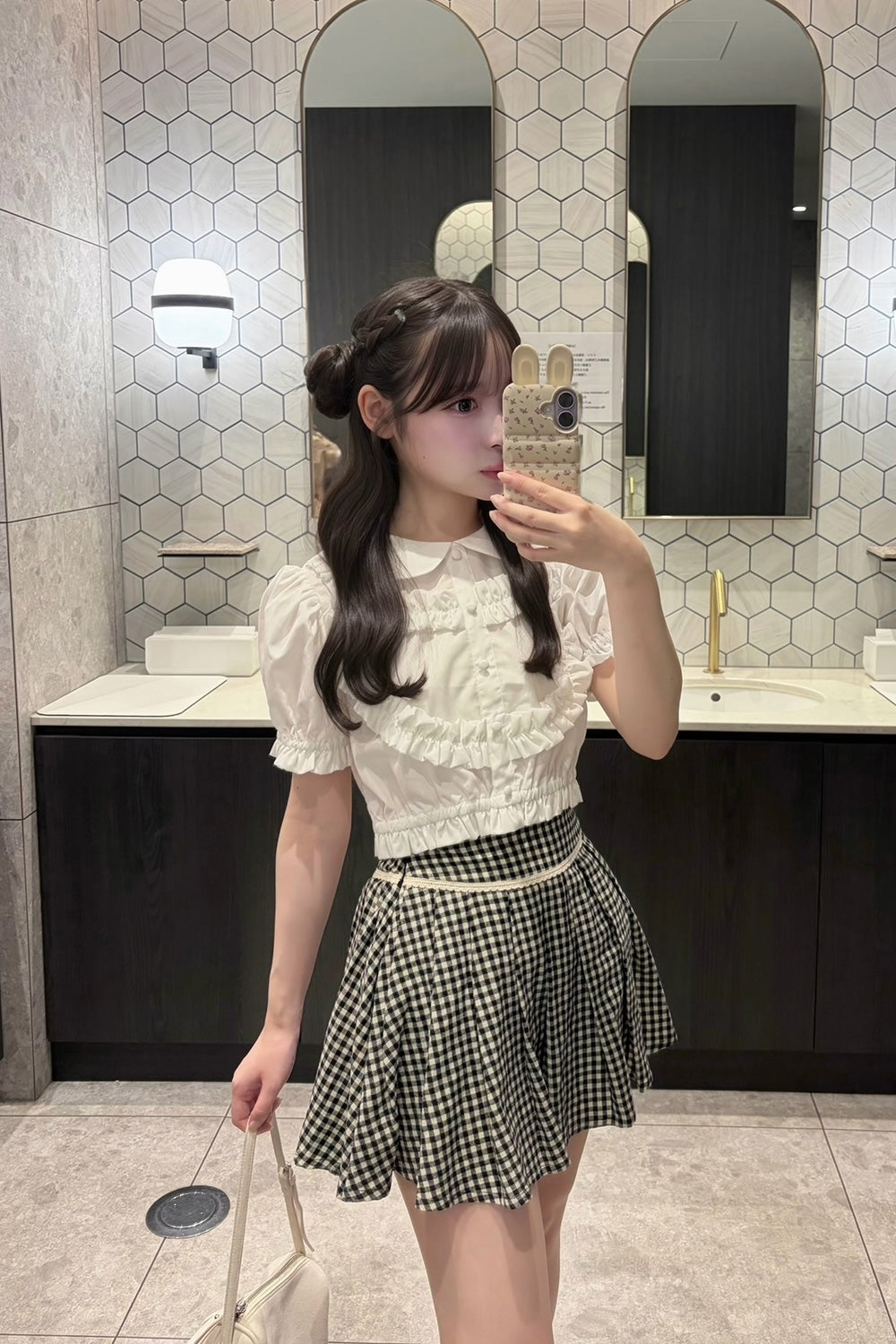 gingham check girly pleats skirt