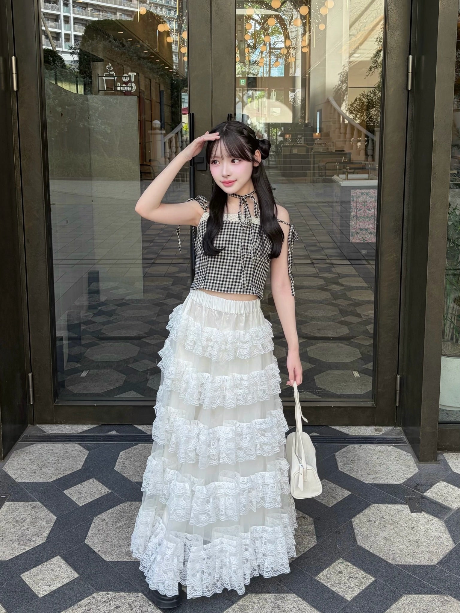 gingham check girly ribbon bustier