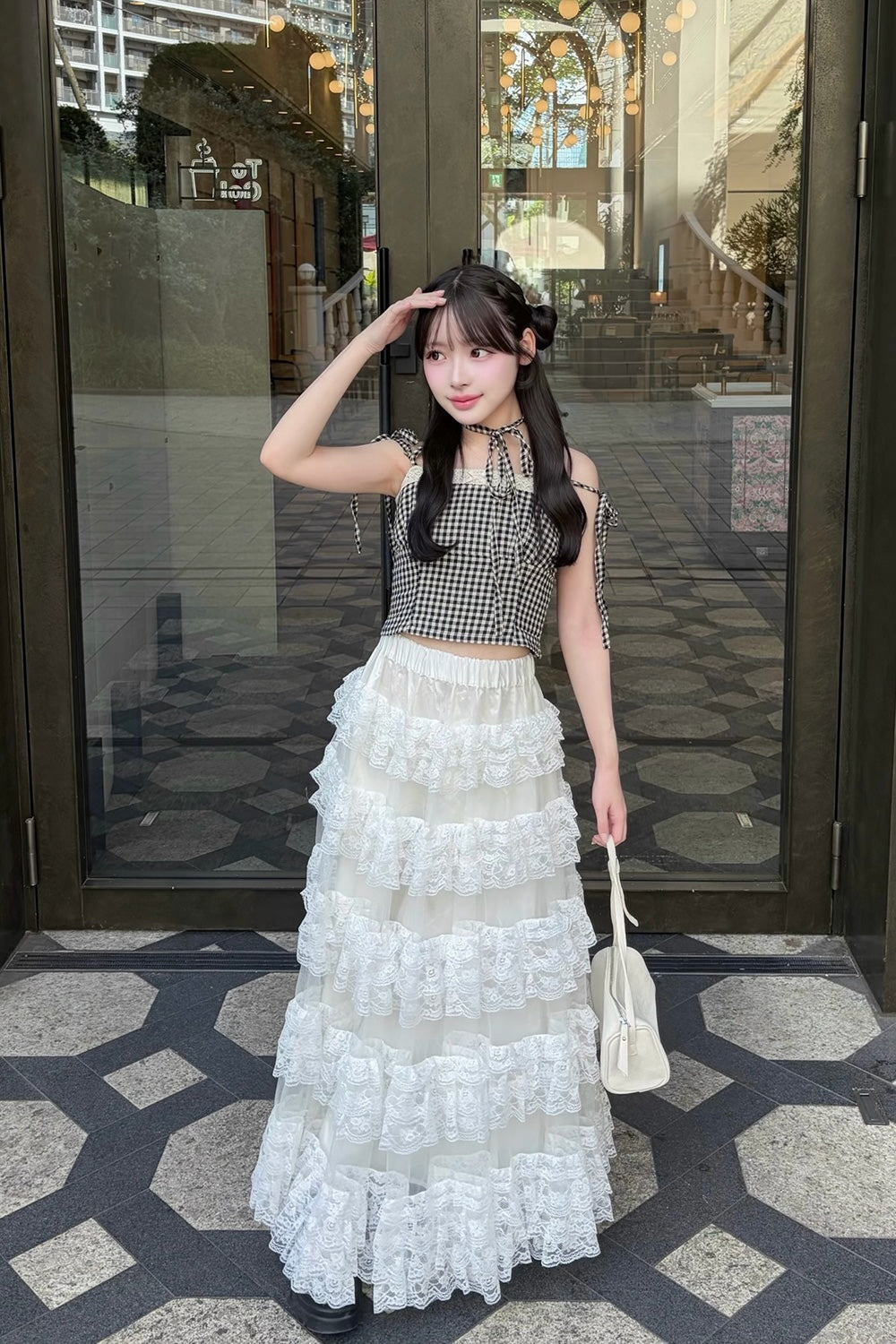 gingham check girly ribbon bustier