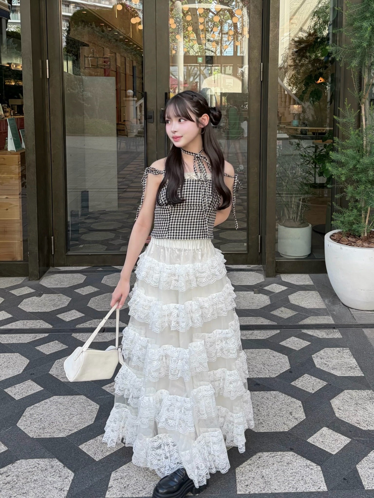 gingham check girly ribbon bustier