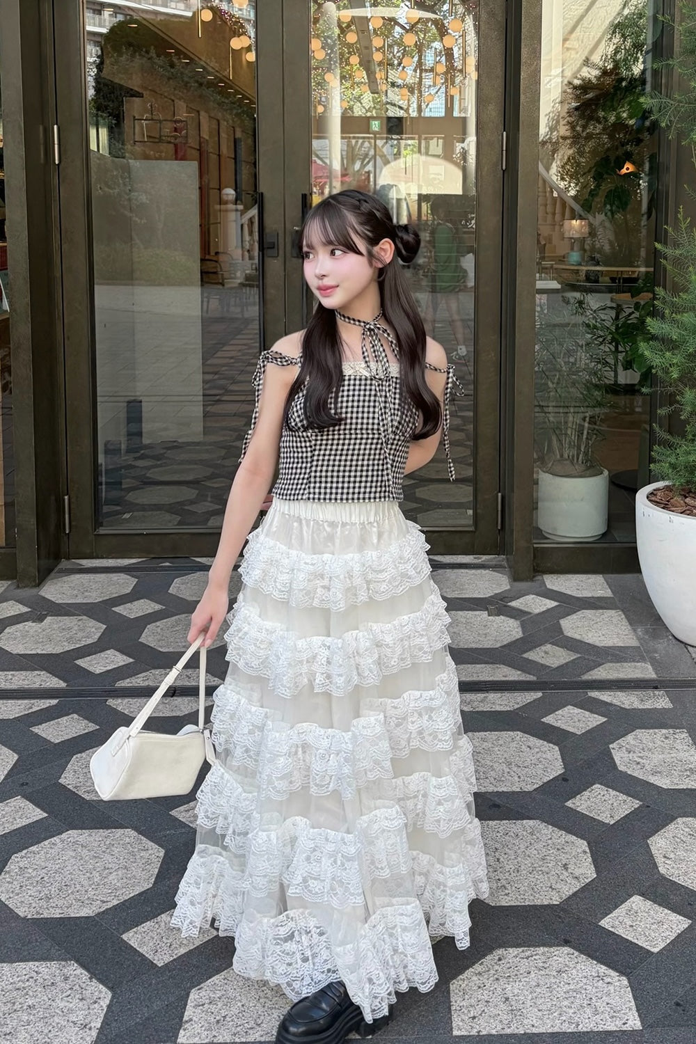 gingham check girly ribbon bustier