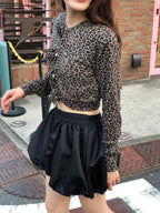 Leopard Rose flower motif knit cardigan