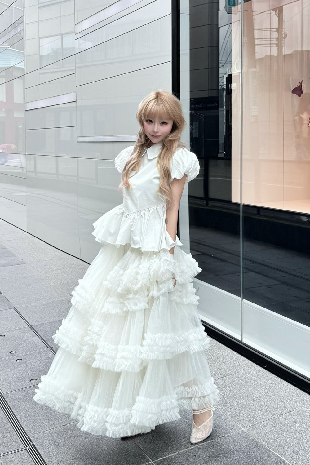 Petal sleeve peplum shirts