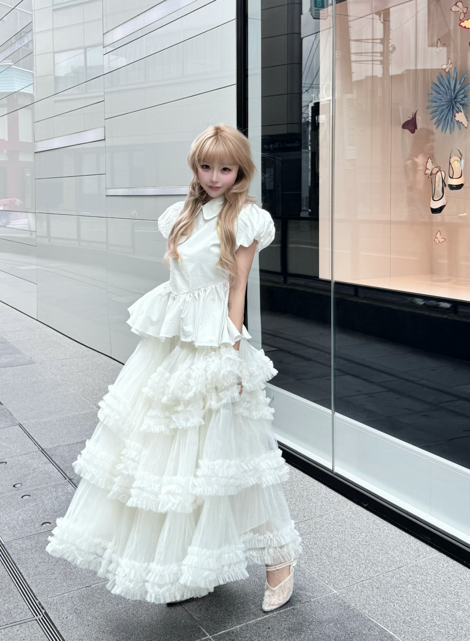 Petal sleeve peplum shirts