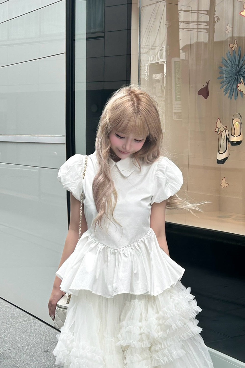 Petal sleeve peplum shirts