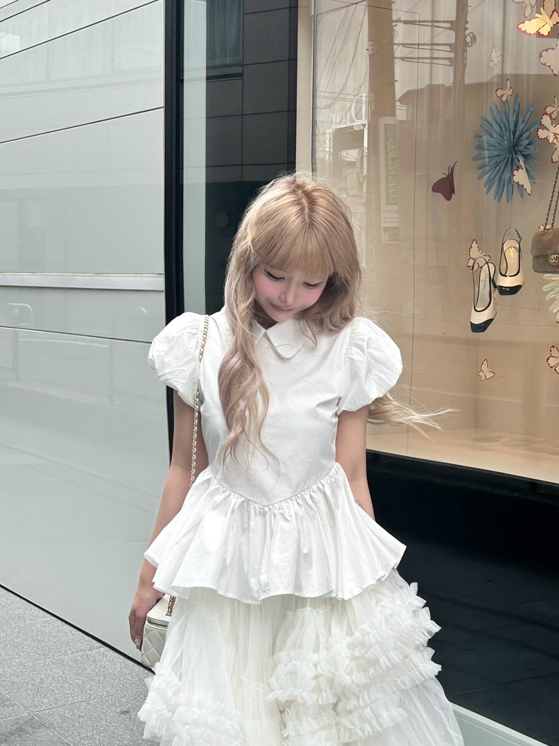 Petal sleeve peplum shirts
