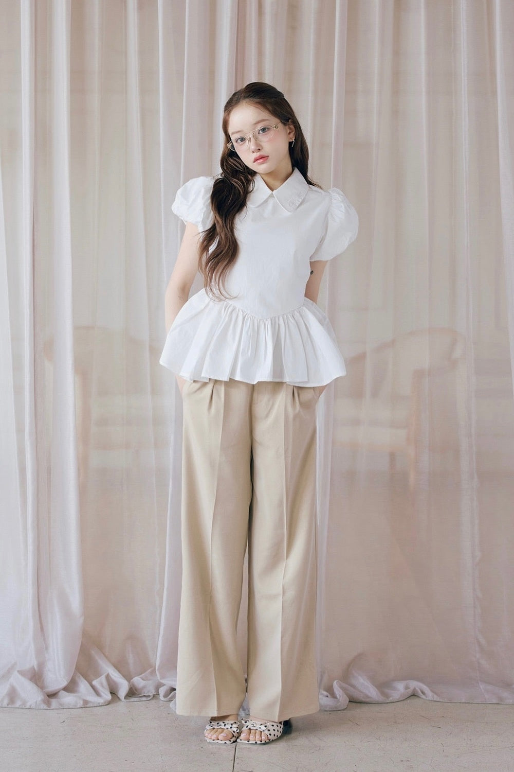 Petal sleeve peplum shirts