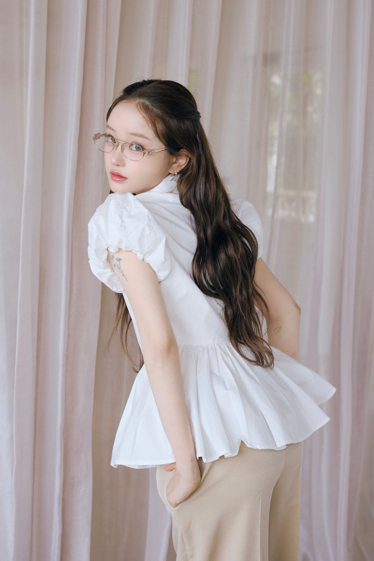 Petal sleeve peplum shirts