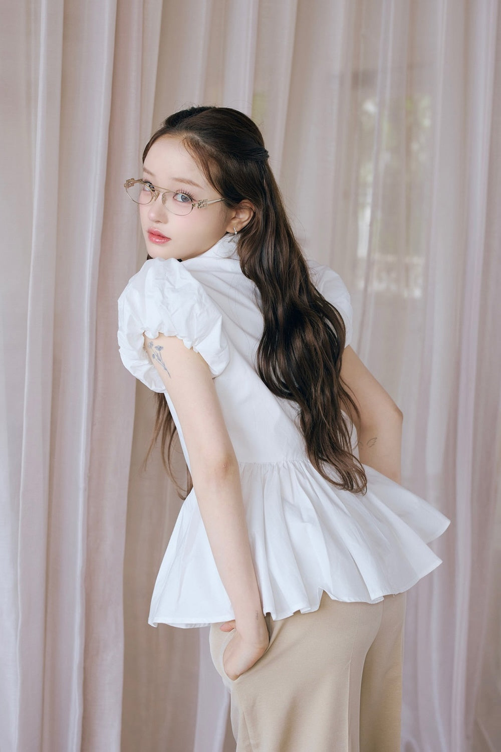 Petal sleeve peplum shirts