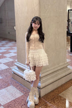 Pearl button rib knit tops