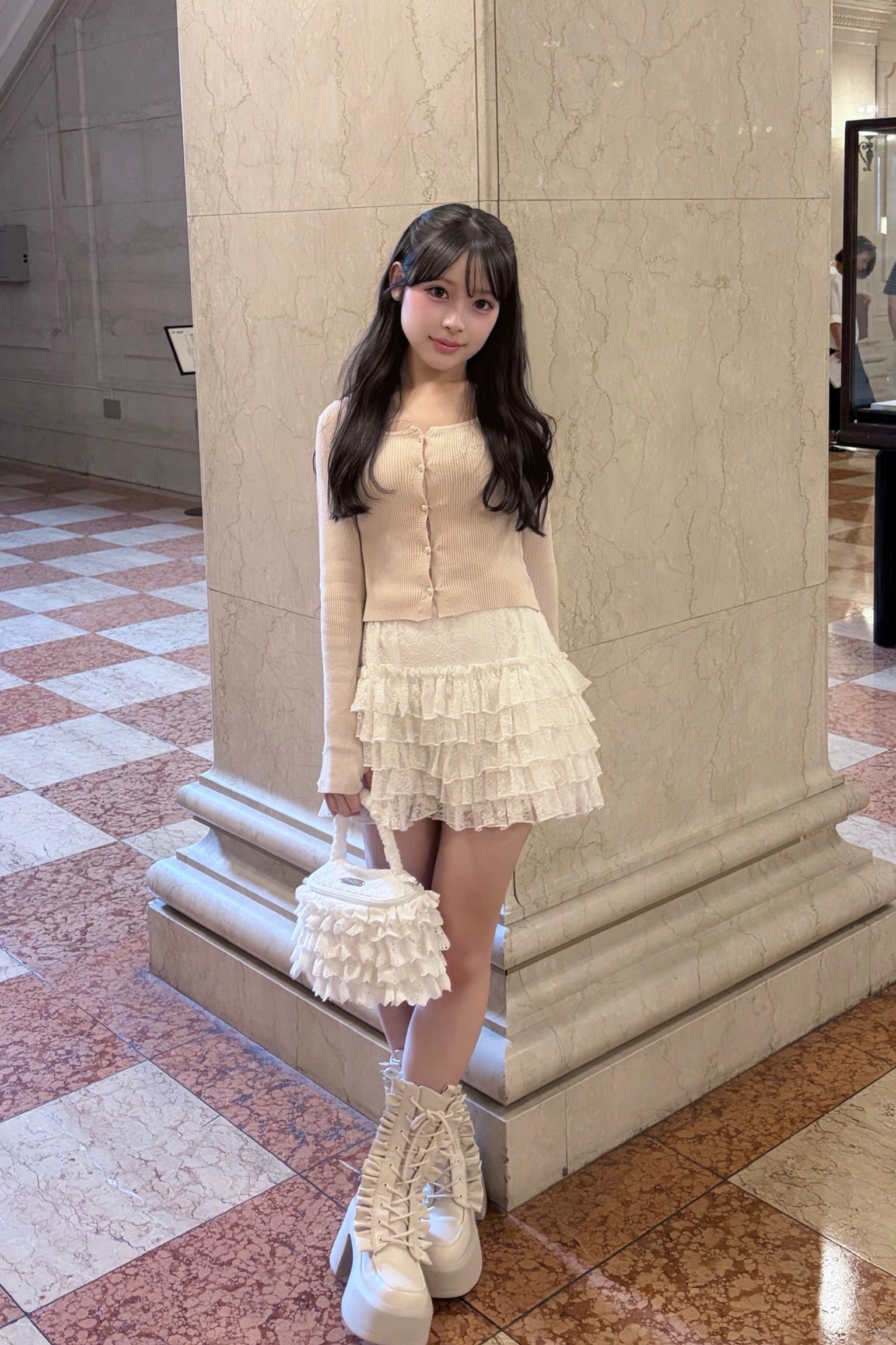Pearl button rib knit tops