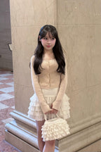 Pearl button rib knit tops