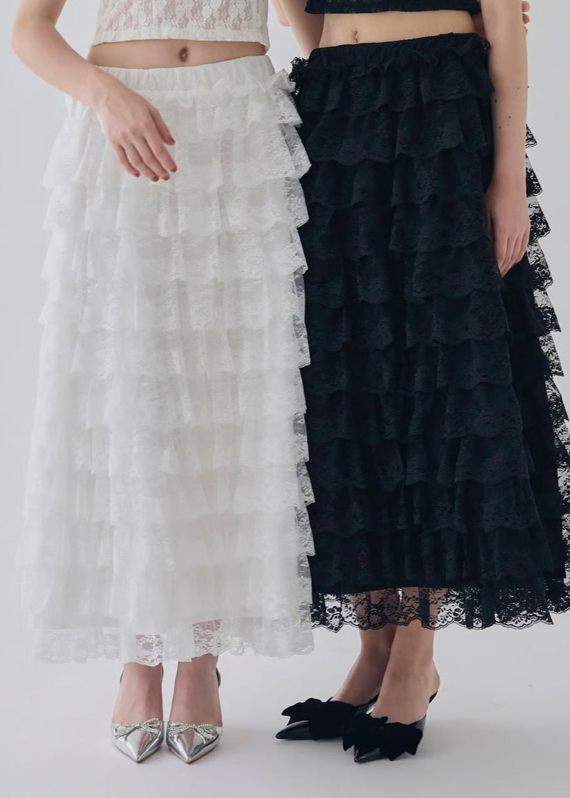 girly lace frill long skirt