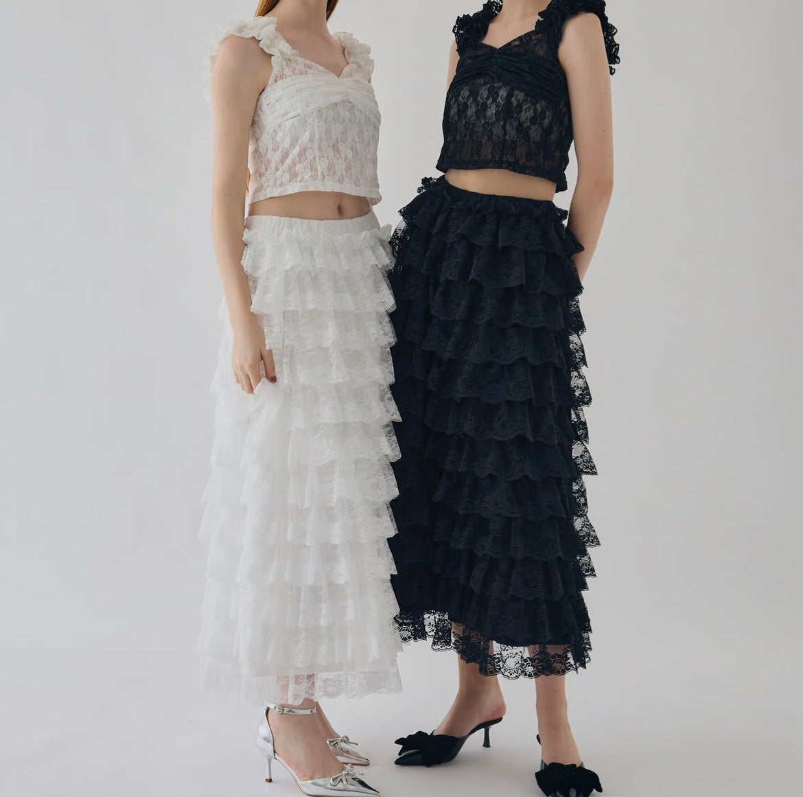 girly lace frill long skirt