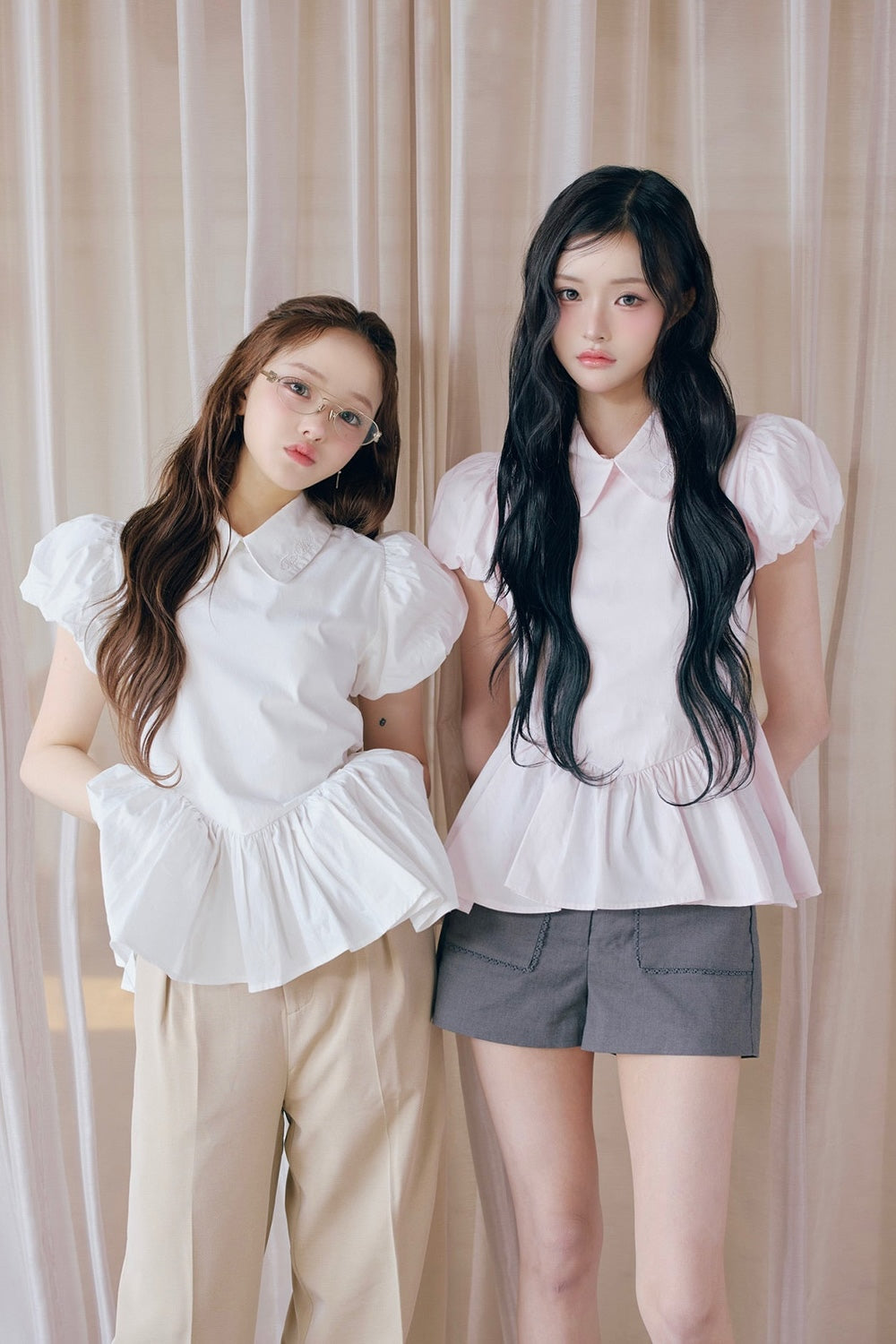 Petal sleeve peplum shirts
