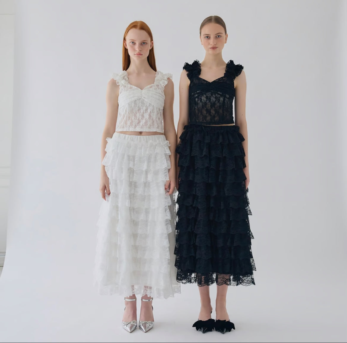 girly lace frill long skirt