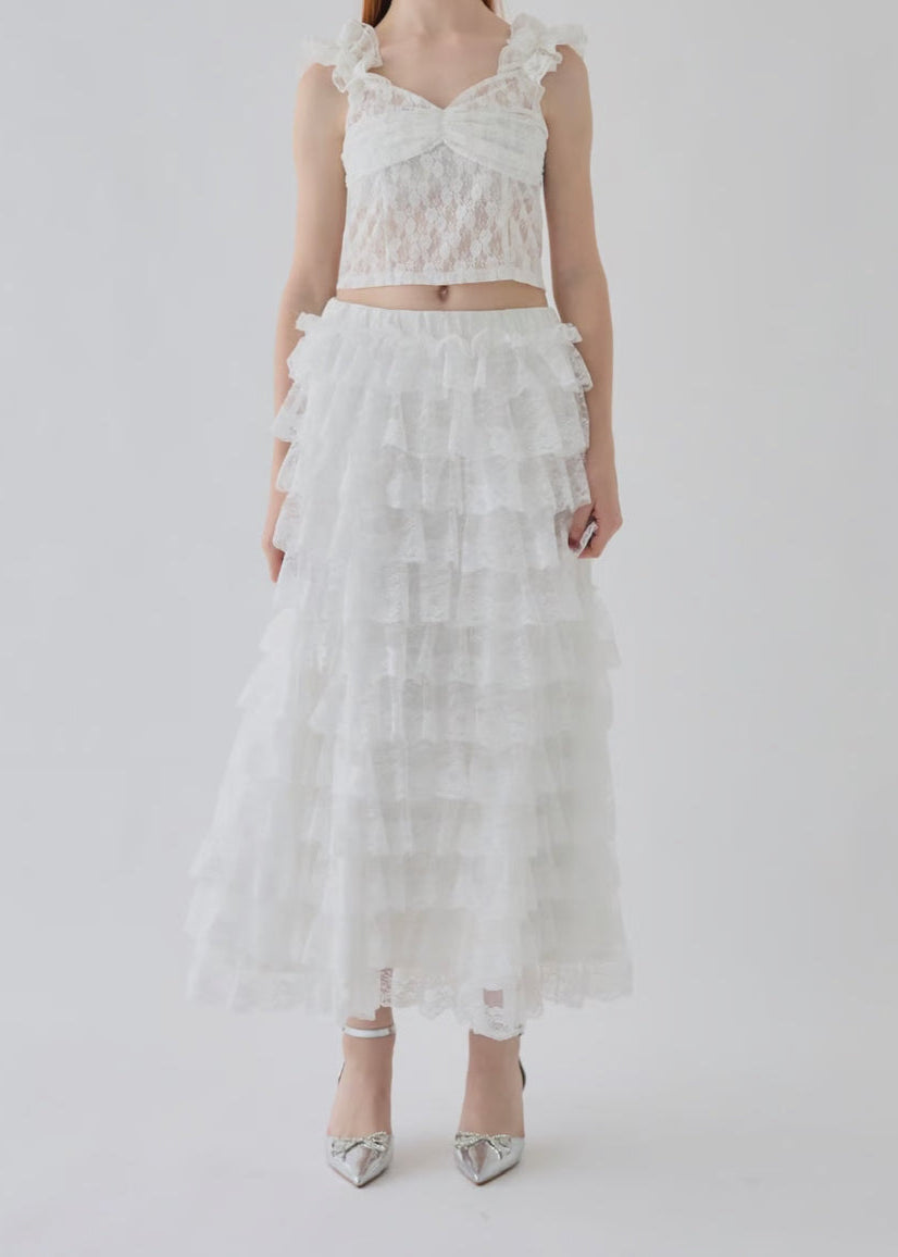 girly lace frill long skirt