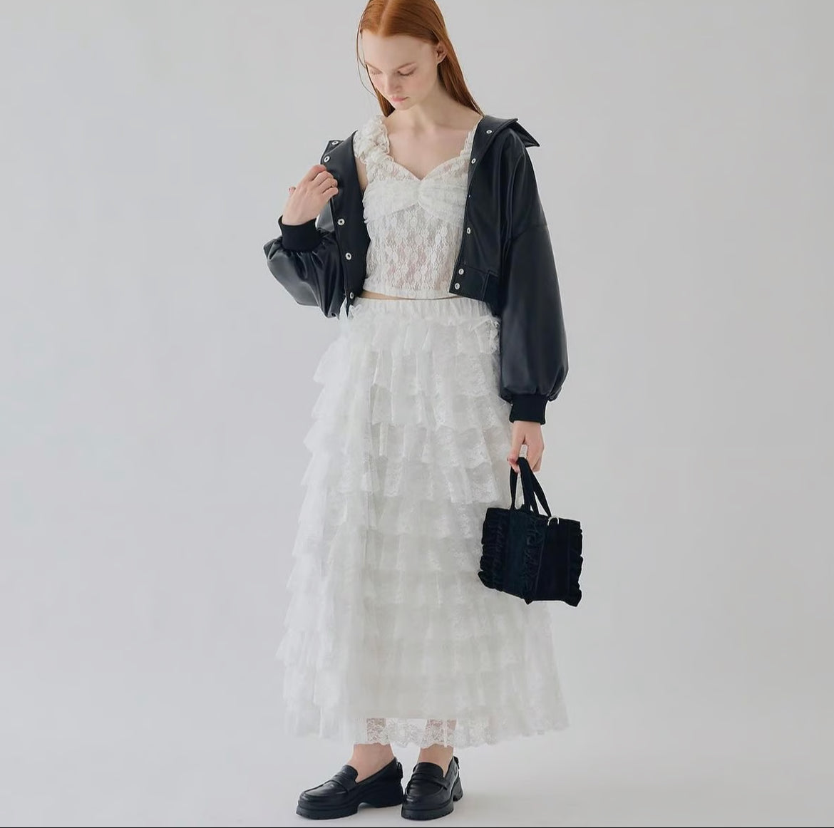 girly lace frill long skirt