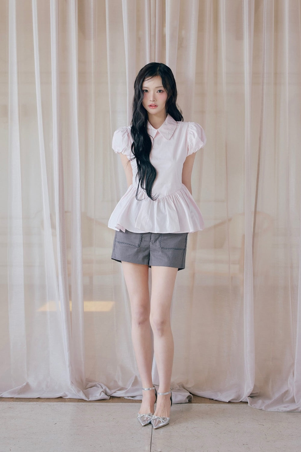 Petal sleeve peplum shirts