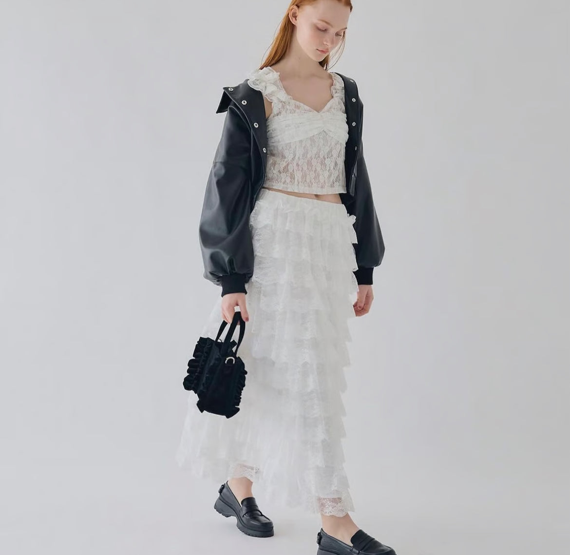 girly lace frill long skirt