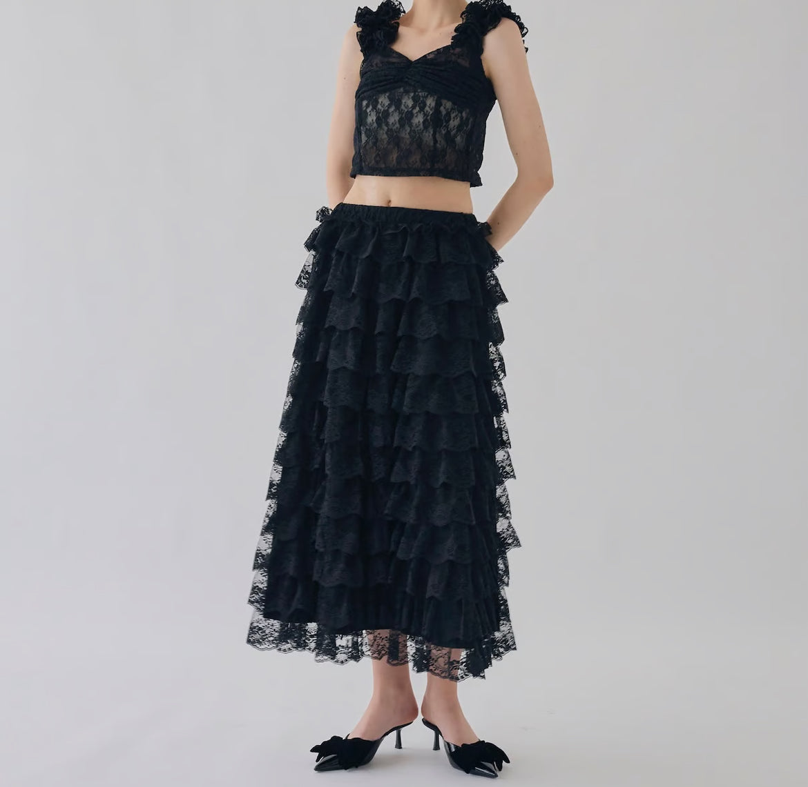 girly lace frill long skirt
