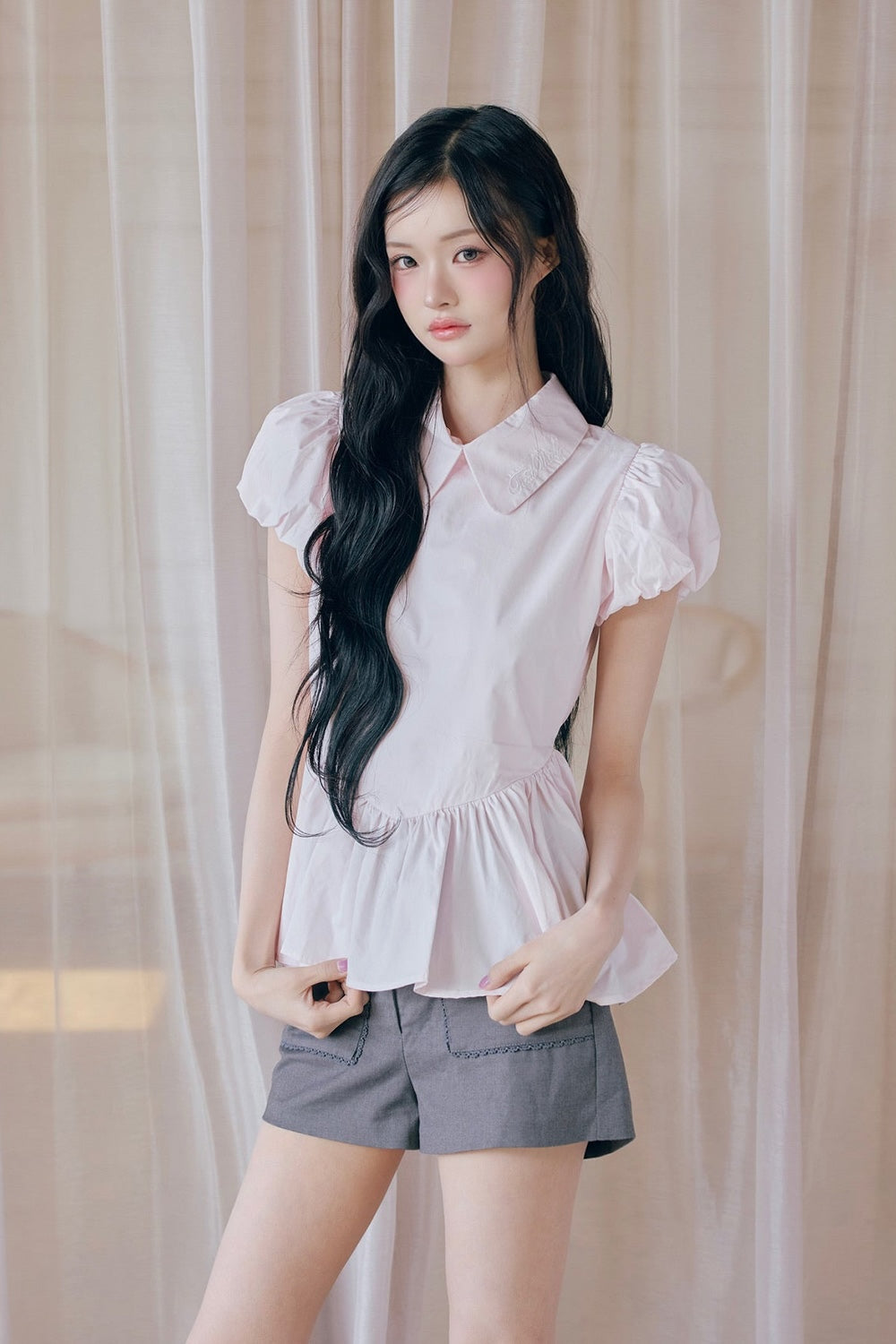 Petal sleeve peplum shirts